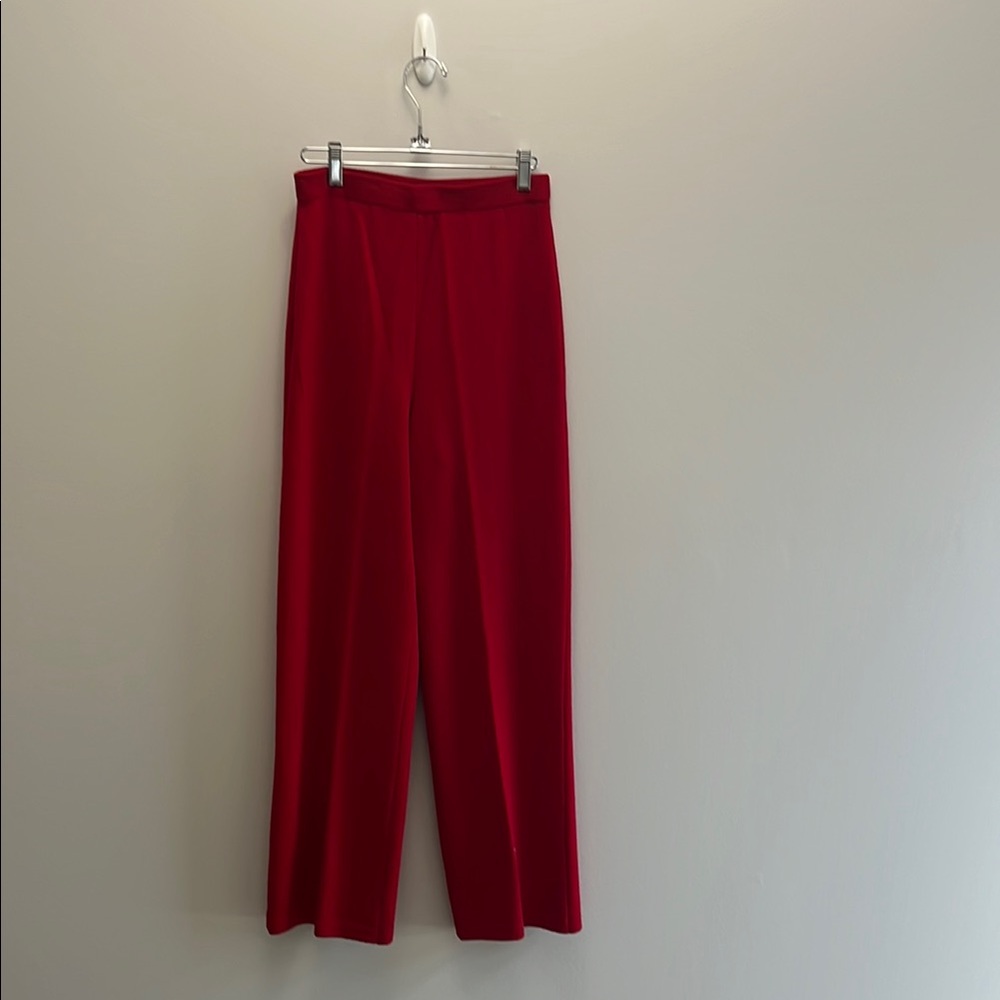 St. John Red Wide Leg Pants High Waist Flowy